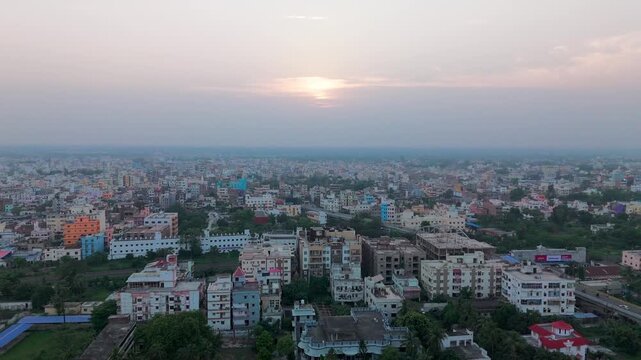 4K Aerial Top down Buildings and Apartment with Multiple Building aerial. Urban Buildings and Apartment at bridge road at Delhi. Cinematic cityscape drone shot. Noida Buildings.
