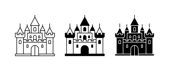 Castle Icons Set, Medieval Fortress Vector Graphics, Fairytale Palace Symbols © Hasem