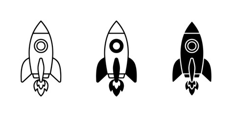 Rocket Ship Icons, Space Exploration Vector Set, Sci-Fi Launch Graphics, Black and White © Hasem