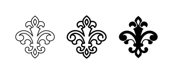 Fleur de Lis Ornate Symbols, Classic Heraldic Emblems, Elegant Decorative Motifs, Vector Icons © Hasem