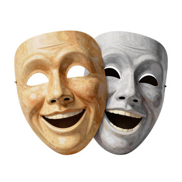 Comedy and tragedy masks representing the duality of human emotions, watercolor style