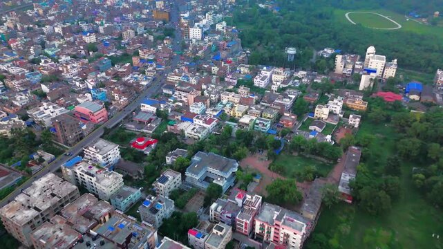 4K Aerial Top down Buildings and Apartment with Multiple Building aerial. Urban Buildings and Apartment at bridge road at Delhi. Cinematic cityscape drone shot. Noida Buildings.