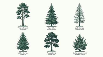 Obraz premium Various coniferous tree illustrations