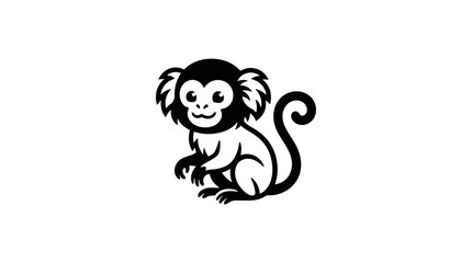 Fototapeta premium Simple black and white cartoon monkey illustration on white background