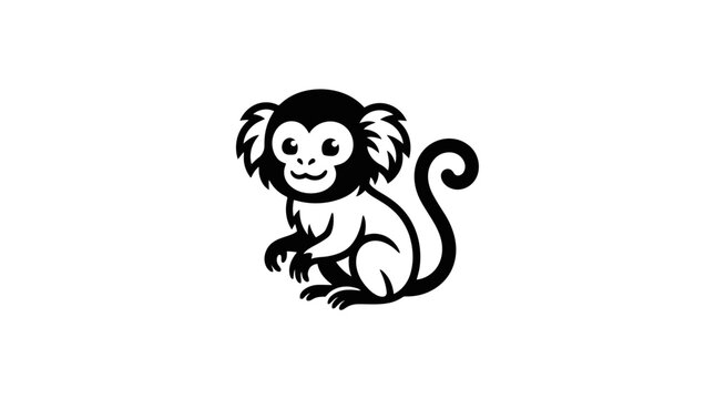 Simple black and white cartoon monkey illustration on white background