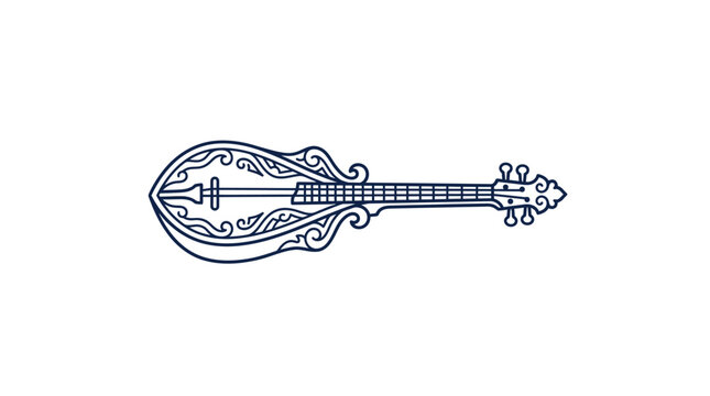 Ornate mandolin illustration, vintage musical instrument, isolated on white background