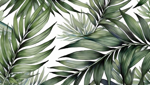 tropical bamboo palm leaf wallpaper luxury nature leaves pattern design hand drawn watercolor design for fabric print cover banner and invitation generative ai