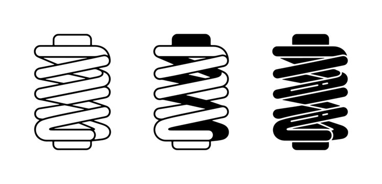 Coil Spring Icons, Mechanical Component Vector Set, Industrial Element Graphics