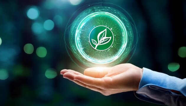hand holding glowing holographic carbon neutral certificate