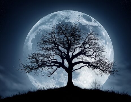 spooky tree against a big moon