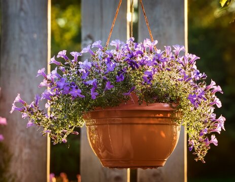 ampel lobelia in a hanging pot for country gardening