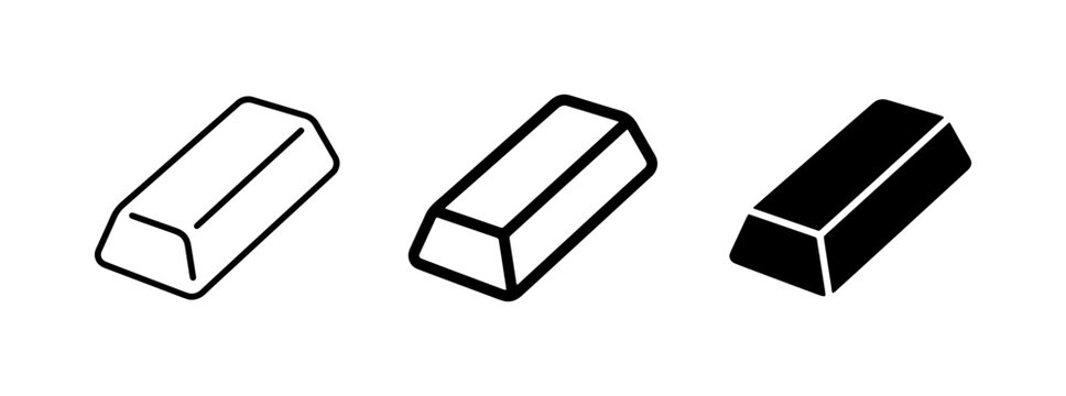 Minimalist gold bar icons, set of 3 bullion vector symbols, black and white precious metal ingot graphics