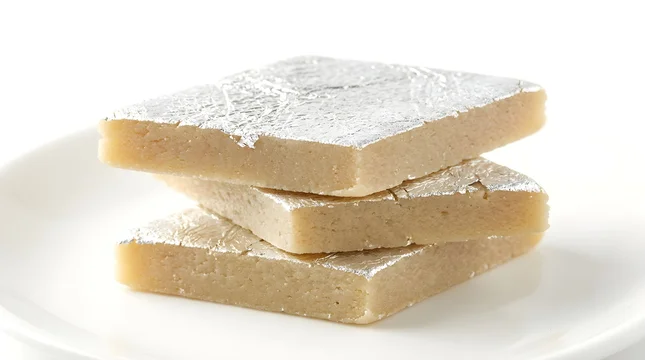 Traditional Kaju Katli Indian Sweets with Silver Leaf