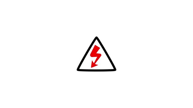 Minimalist high voltage warning sign featuring a glowing triangular caution symbol with an electric lightning bolt in the center.