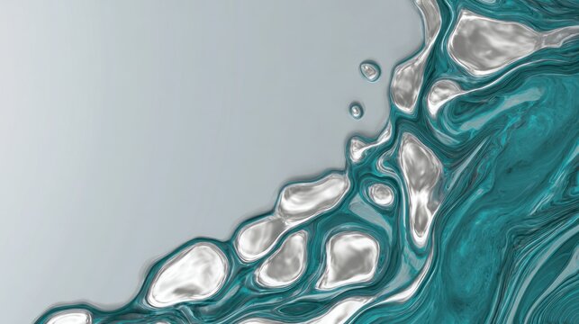 Abstract liquid metal flowing in turquoise and silver