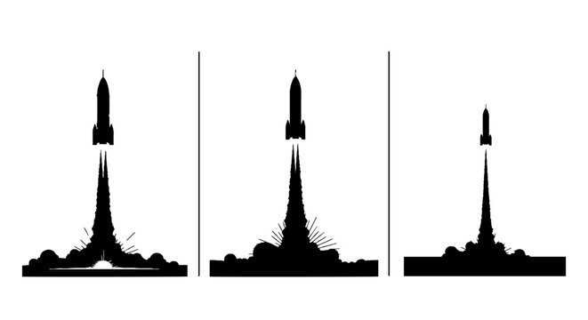 Three stage rocket launch sequence illustration.