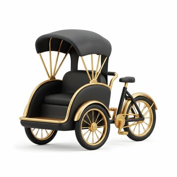 3D Render of Traditional Rickshaw Pedicab in Black and Gold Luxury Style