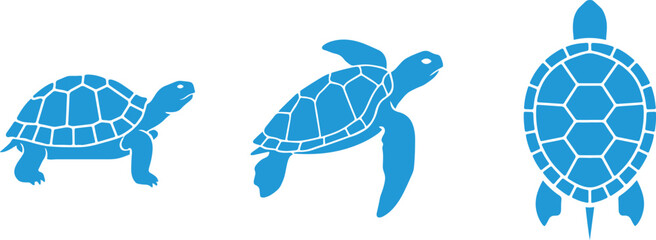 Sea Turtle and Tortoise Silhouette Set, Marine Wildlife Vector Icons, vector, illustration, silhouette. © naeem