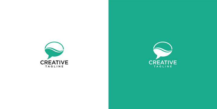 Minimalist speech bubble logo with ocean waves for creative communication branding and identity
