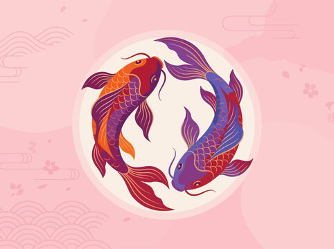 Koi Fish Yin Yang Circular Art Composition