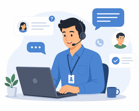 Male Customer Support Agent Working Online