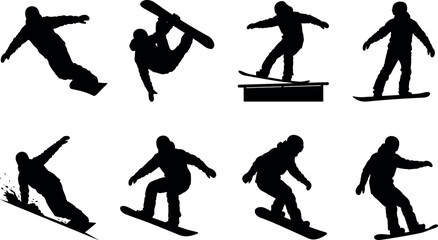 Dynamic snowboarder silhouettes performing extreme winter sports tricks and freestyle stuntsDynamic snowboarder silhouettes performing extreme winter sports tricks and freestyle stunts © Abullah