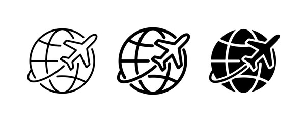 Global Airplane Travel Icons, Worldwide Flight Routes, International Journeys, Air Transportation Vector Set © Mafisha