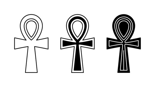 Egyptian Ankh Symbols, Ancient Life Key Icons, Hieroglyphic Cross Vector Set