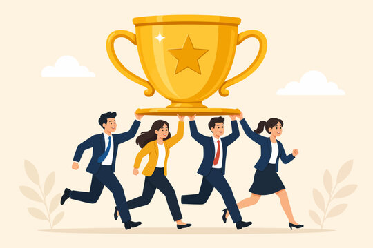Business Team Carrying A Golden Trophy