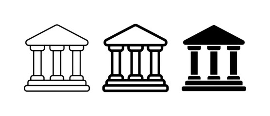 Obraz premium Bank icon set with 3 vector elements, classical courthouse building symbols, financial institution line art icons