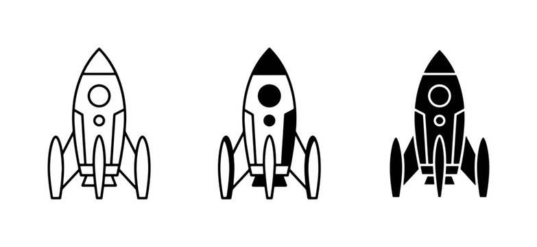 Rocket ship icon set, 3 space shuttle vector symbols, startup launch and business growth concept graphics
