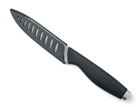 Black ceramic kitchen utility knife in plastic cover