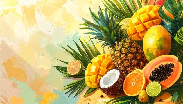 Exotische Fr&uuml;chte mit Ananas, Mango und Papaya