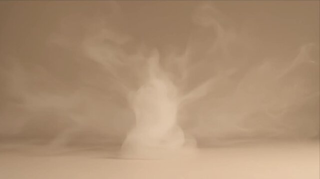 Cinematic smoke cloud background texture swirl abstract vapor haze soft atmospheric minimal beige fantasy scene dreamy neutral tone studio scene for design presentation template