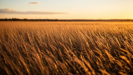 Obraz premium Golden sunset light over a field of tall grass.