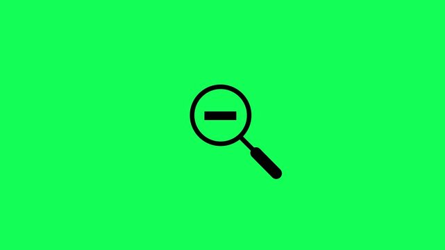 Magnifying glass with minus icon loop animation on green background. Magnifying glass zoom out icon animation. Search minus symbol for zoom out function with alpha channel