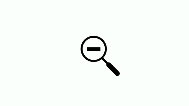 Magnifying glass with minus icon loop animation on white background. Magnifying glass zoom out icon animation. Search minus symbol for zoom out function with alpha channel