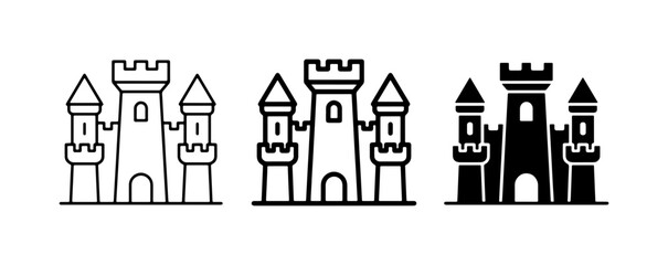 Castle Icons Set: Medieval Fortress, Royal Palace, Historic Landmark Vector Graphics © Harun