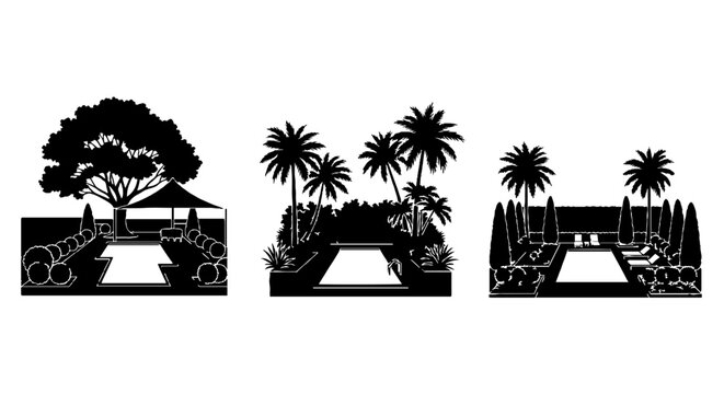 Silhouetted Trees and Animals in Nature Scene.
