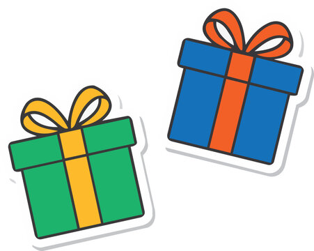 Gift Box Sticker Set with Colorful Present Boxes for Celebration and Holiday Design