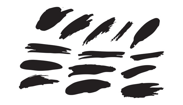 Set of Black Ink Splashes Black and White Chalk Paint Brushes and Feather Vector Silhouette Collection with Seamless Bird Wing Quill Leaf Nature Pattern Illustration Design Elements