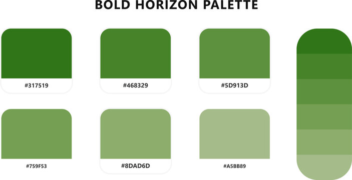 Bold horizon palette featuring deep forest green and light sage swatches for natural aesthetic design and branding usage.