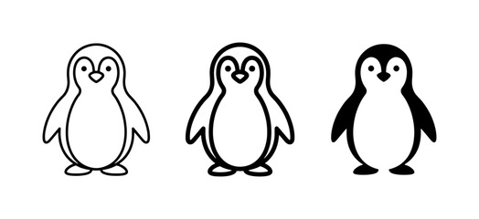Penguin Icons Set: Simple Line Art and Solid Black Vector Graphics for Wildlife and Arctic Themes © Sahin