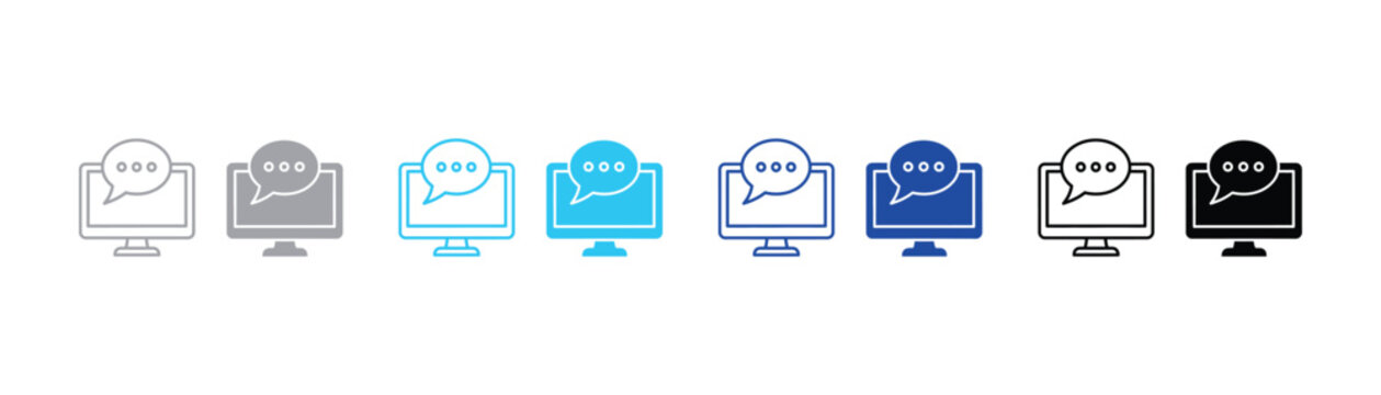 Desktop computer screen icon with speech bubble chat notification interface computer communication notification interface dialogue technology connection business software interaction