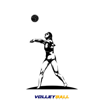 Vector illustration of a female beach volleyball player. Suitable for sports-themed designs, summer games, sports logos, etc.