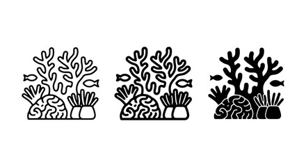 Coral Reef Icons, Underwater Ecosystem Graphics, Marine Life Vector Set, Ocean Flora and Fauna © Maruf
