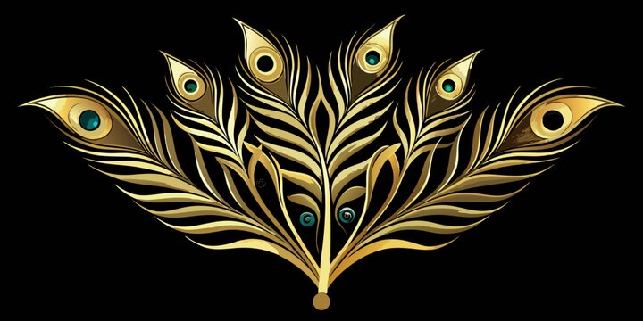 Elegant golden peacock feather fan design, vector