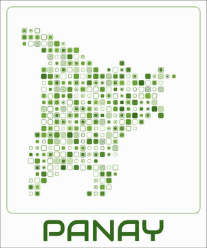 Panay digital style map. Large roundedSquare dots on white background. Dotted shape of the island. Panay map and title. Elegant vector illustration.