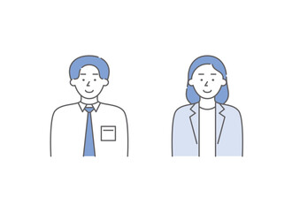 Fototapeta premium 喜怒哀楽の「喜」の表情をしているビジネスパーソンの男女二人組のイラストセット4（青）