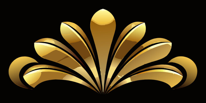 Ornate golden symmetrical floral emblem decorative element, vector